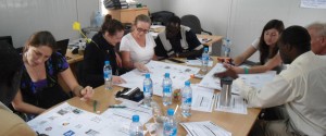Training course participants doing group work